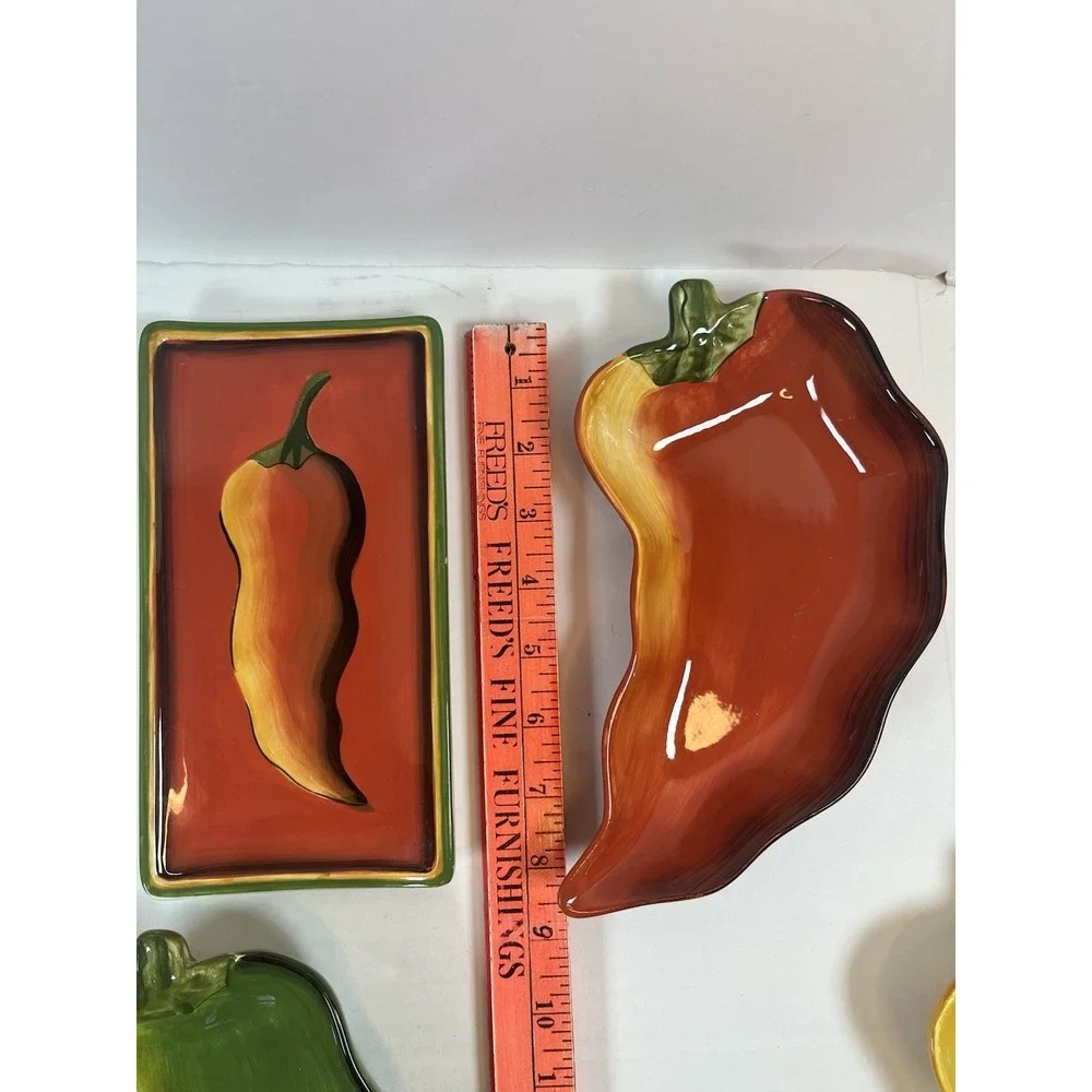 Clay Art Chili Fiesta Chili Pepper Serving Dipping Dishes Hand‎ Painted Set Of 5
